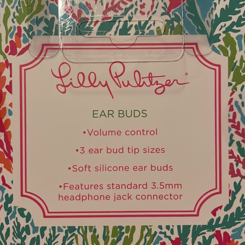 LILLY PULITZER Earbuds Lets Cha Cha Turquoise Pink Coral Gold Cord Headphones - Picture 4 of 5